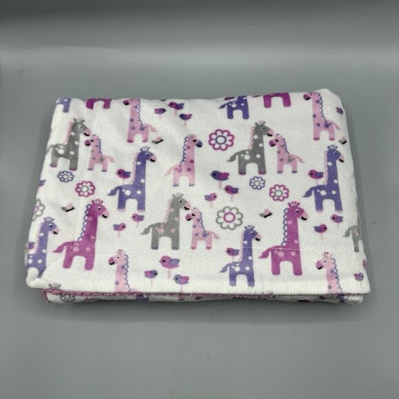 Runt 1478 Giraffe Flower Purple Pink Baby Blanket Sherpa 31 x 38 - Picture 1 of 3